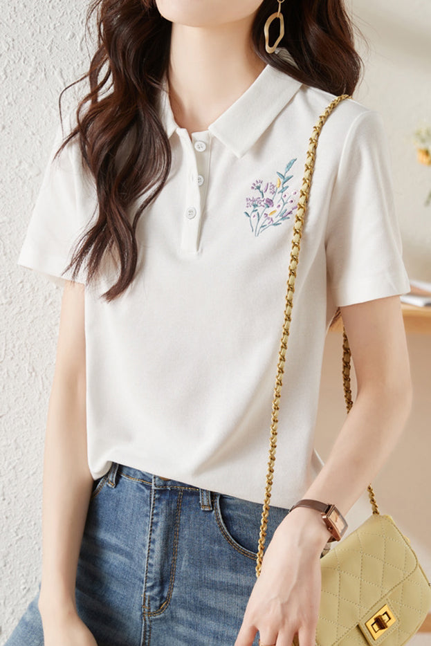 Fashionable Embroidered T-Shirt - liwisi