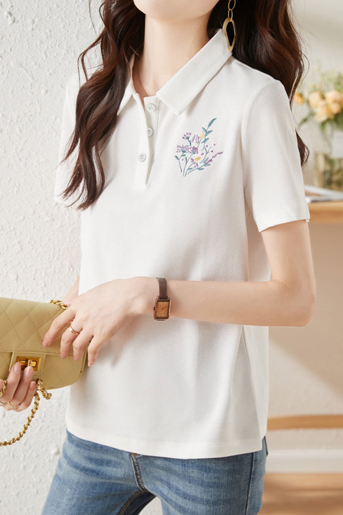 Fashionable Embroidered T-Shirt - liwisi