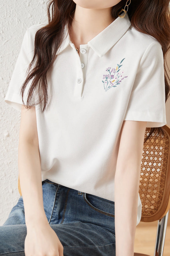 Fashionable Embroidered T-Shirt - liwisi
