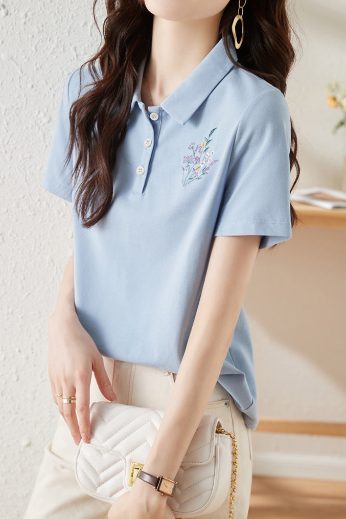 Fashionable Embroidered T-Shirt - liwisi