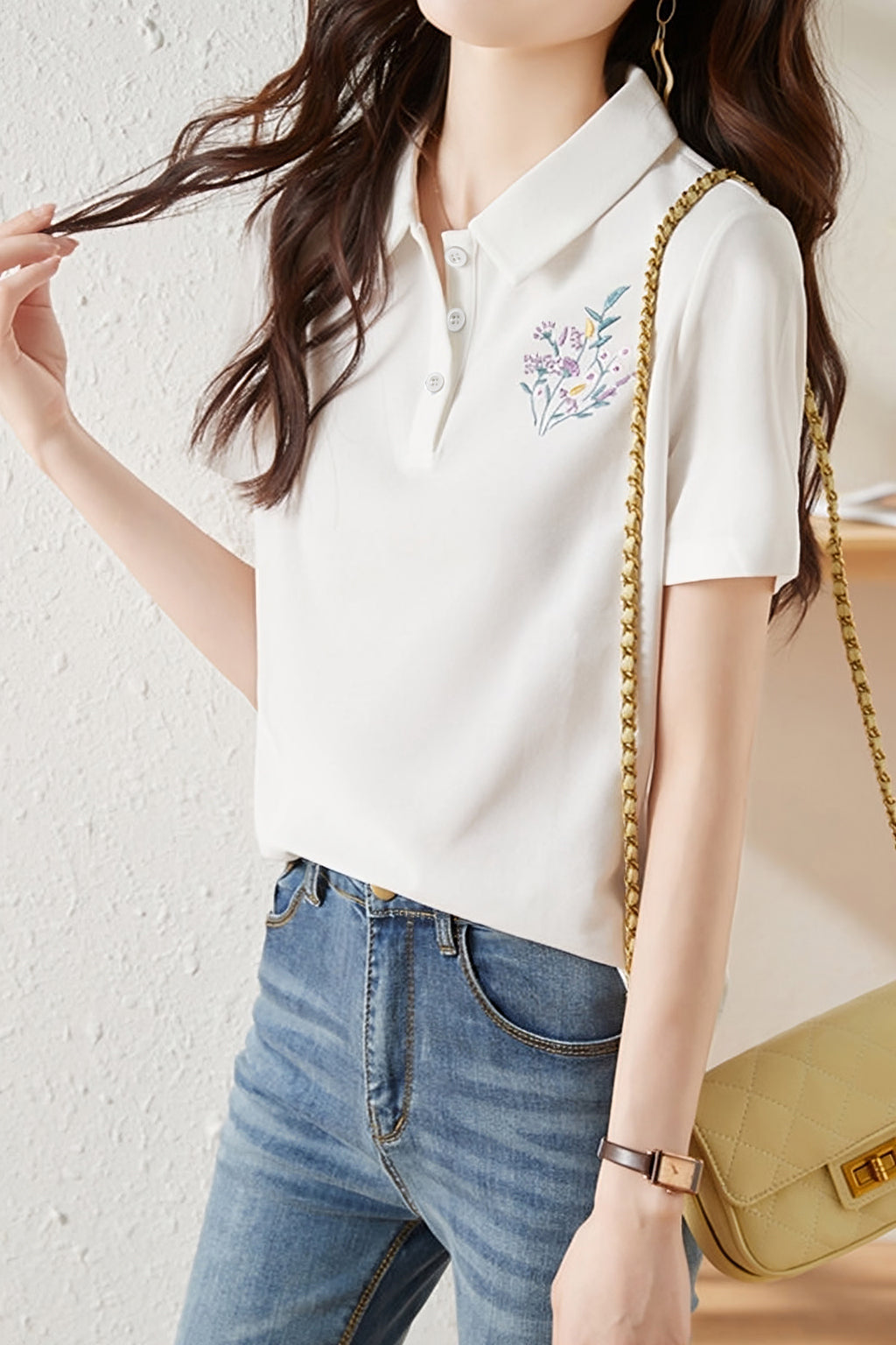 Fashionable Embroidered T-Shirt - liwisi