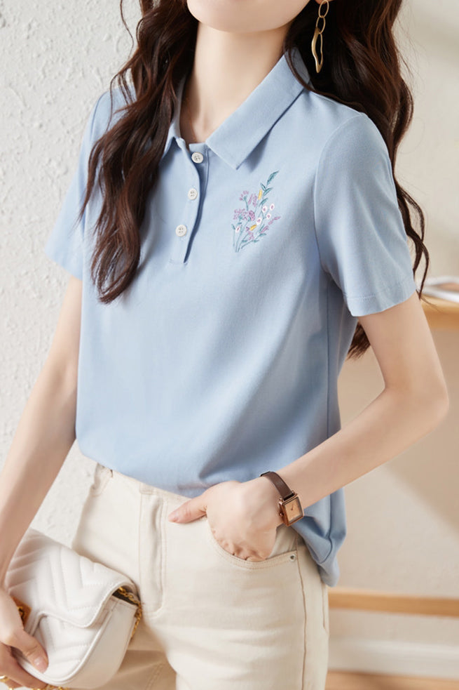 Fashionable Embroidered T-Shirt - liwisi
