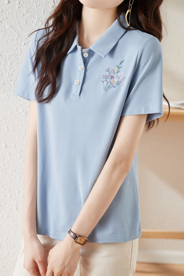 Fashionable Embroidered T-Shirt - liwisi