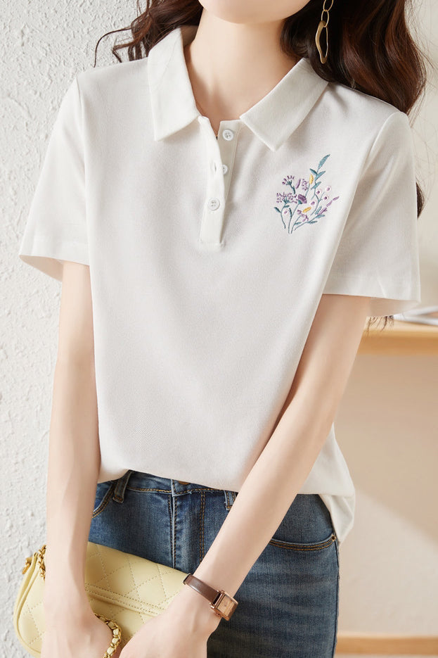 Fashionable Embroidered T-Shirt - liwisi