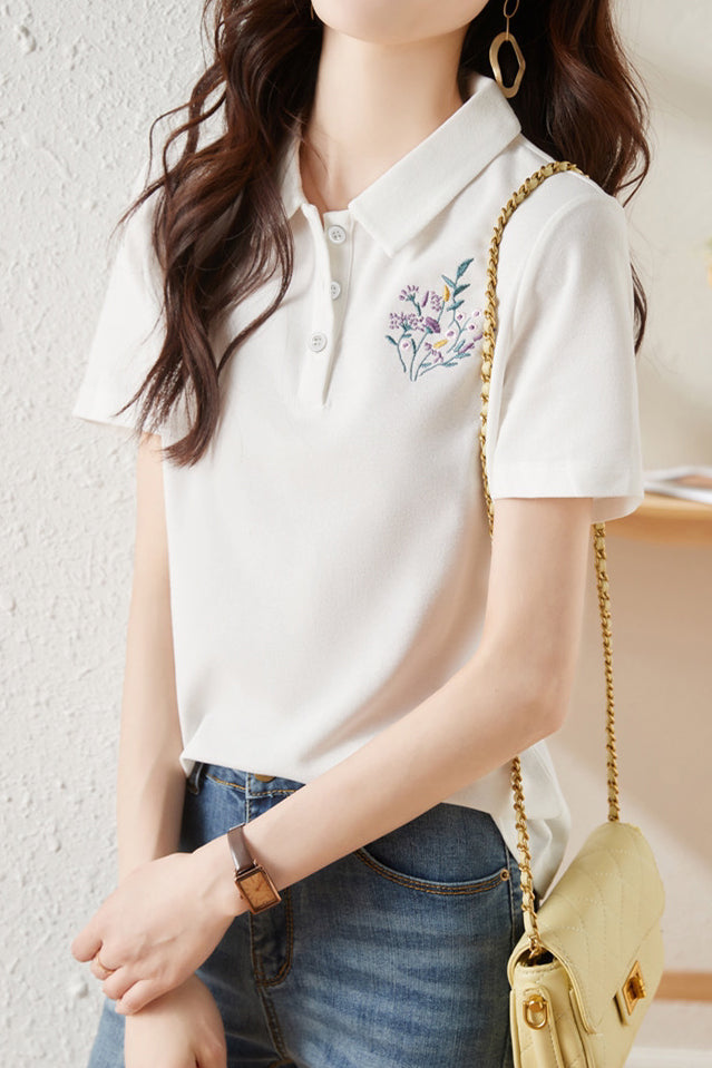 Fashionable Embroidered T-Shirt - liwisi