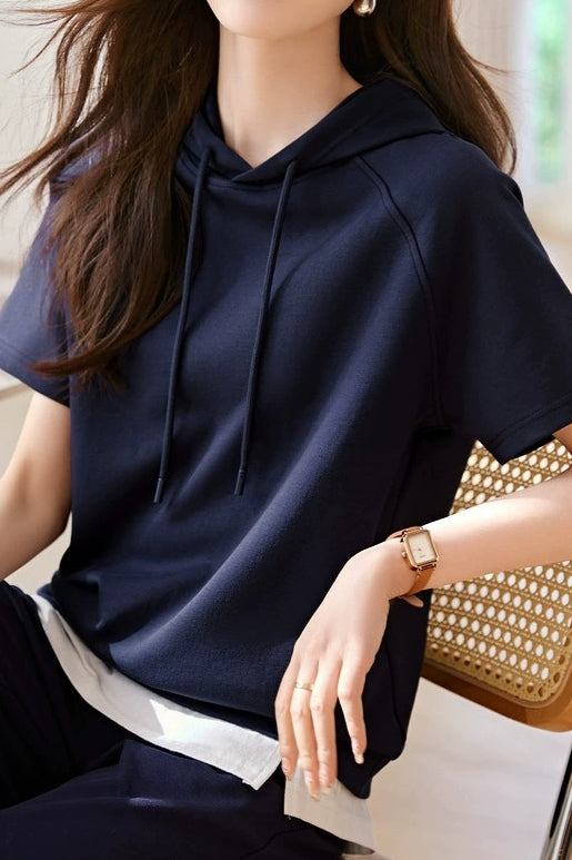 Casual Youthful Slimming Hooded Short-Sleeve T-Shirt - liwisi