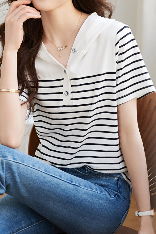 Casual Striped Hooded Top - liwisi
