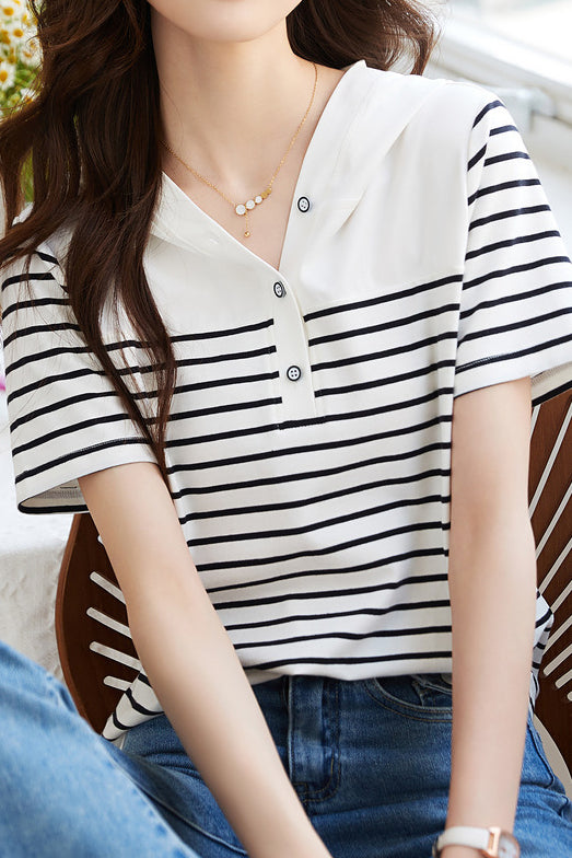 Casual Striped Hooded Top - liwisi