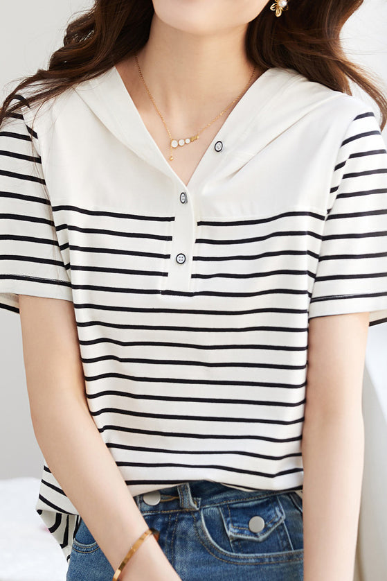 Casual Striped Hooded Top - liwisi