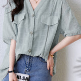 V-Neck Chiffon Shirt - liwisi