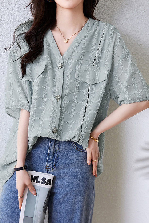 V-Neck Chiffon Shirt - liwisi