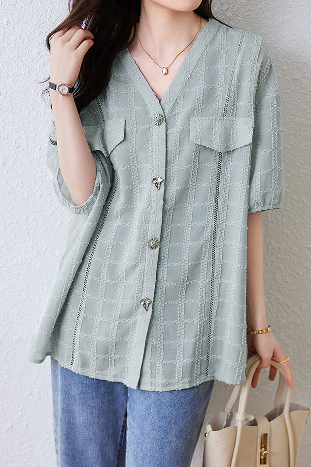 V-Neck Chiffon Shirt - liwisi