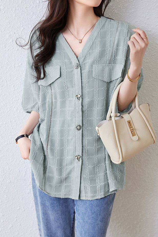 V-Neck Chiffon Shirt - liwisi