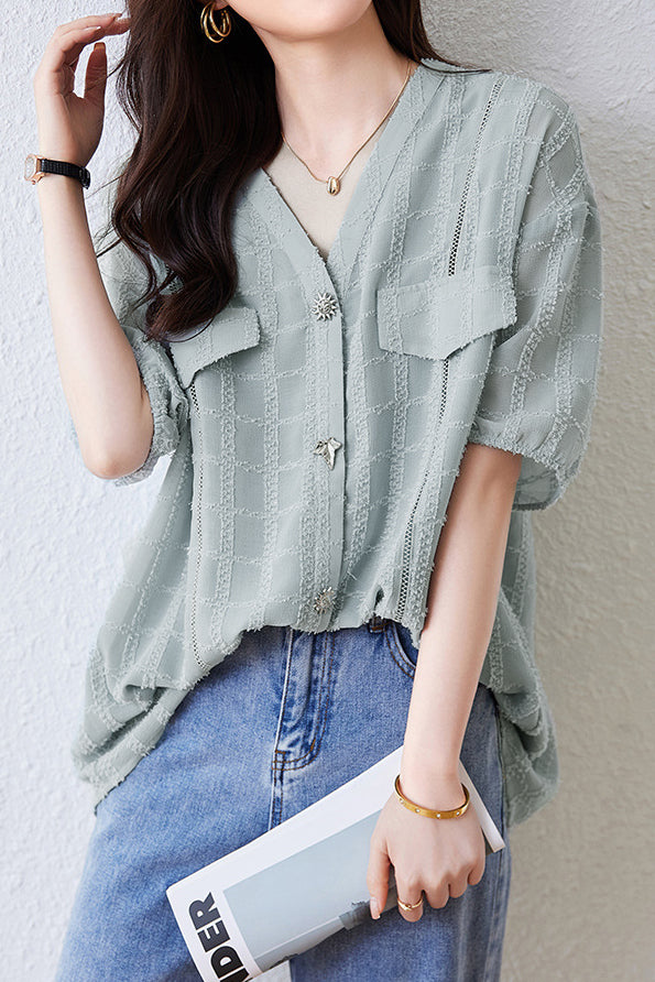 V-Neck Chiffon Shirt - liwisi