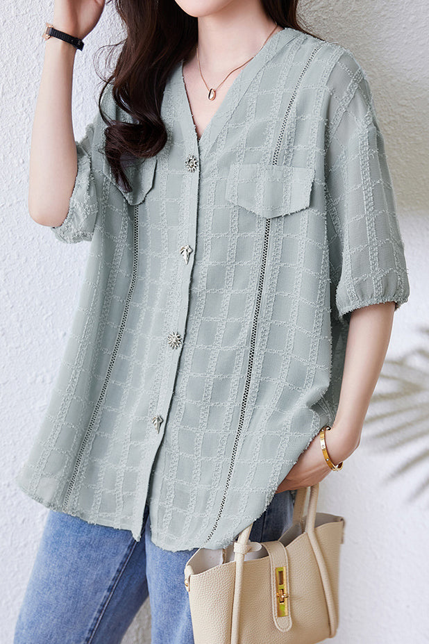 V-Neck Chiffon Shirt - liwisi
