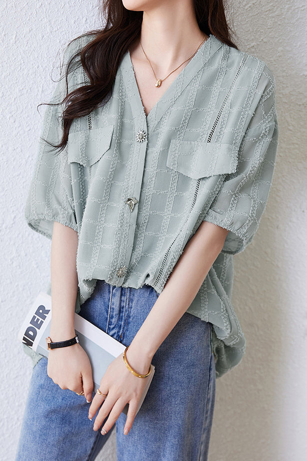 V-Neck Chiffon Shirt - liwisi