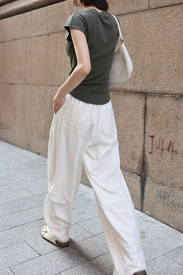 Slim Casual Round Neck Short Sleeve Top and Casual Cargo Pants - liwisi