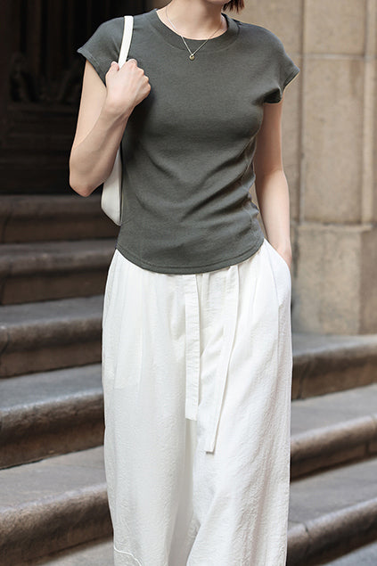 Slim Casual Round Neck Short Sleeve Top and Casual Cargo Pants - liwisi
