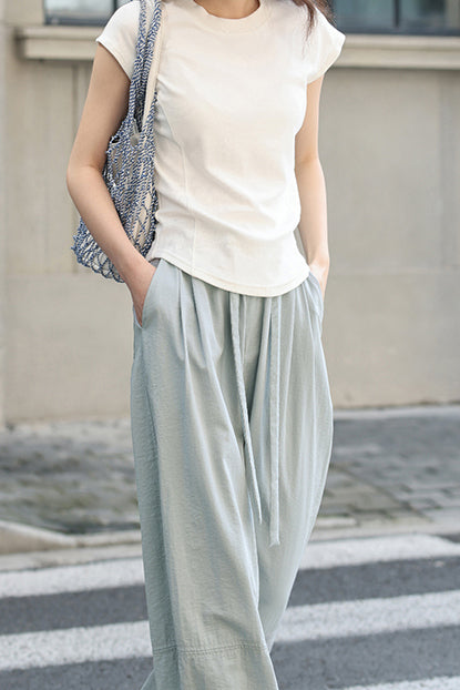Slim Casual Round Neck Short Sleeve Top and Casual Cargo Pants - liwisi