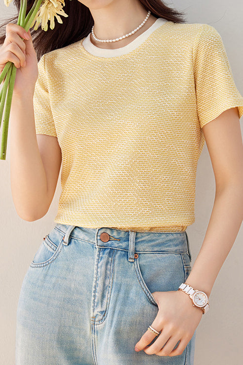 Color Block Round Neck Short Knit Top - liwisi