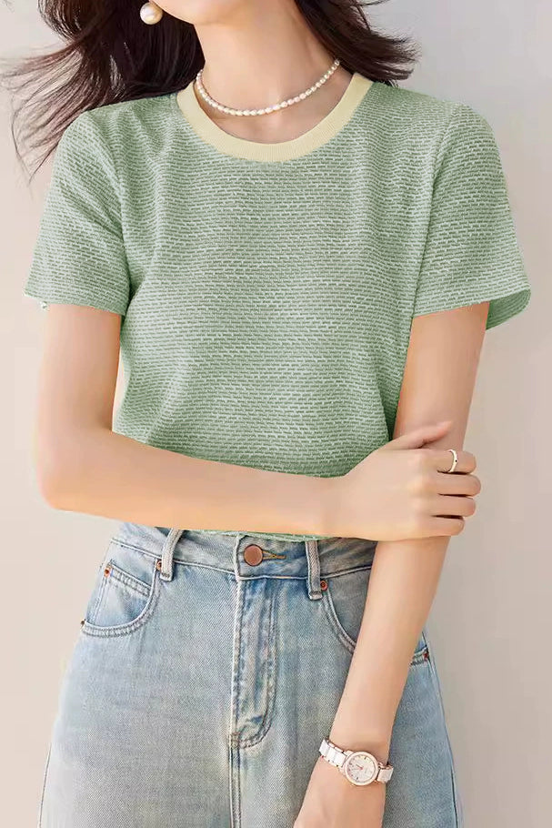 Color Block Round Neck Short Knit Top - liwisi