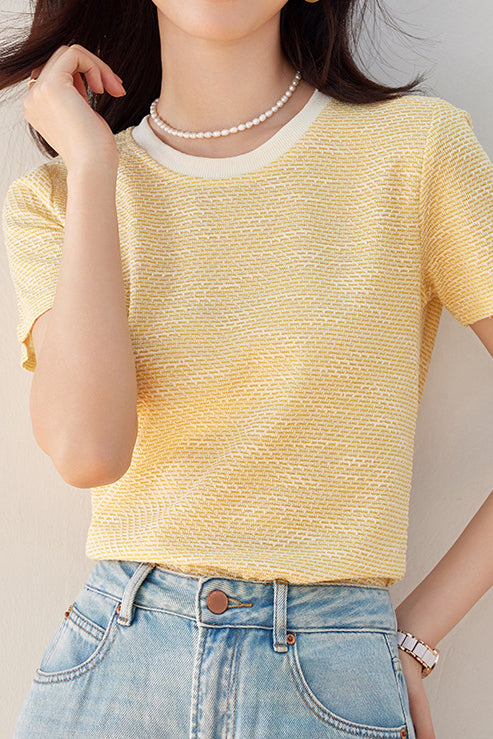 Color Block Round Neck Short Knit Top - liwisi