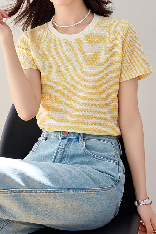 Color Block Round Neck Short Knit Top - liwisi