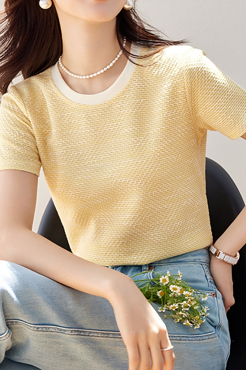 Color Block Round Neck Short Knit Top - liwisi