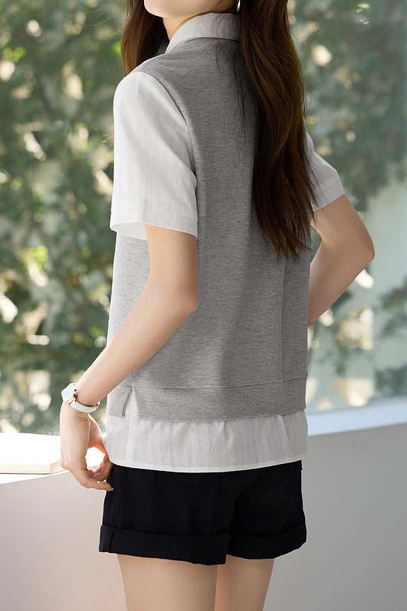 Color Block Spliced Short Sleeve Shirt - liwisi