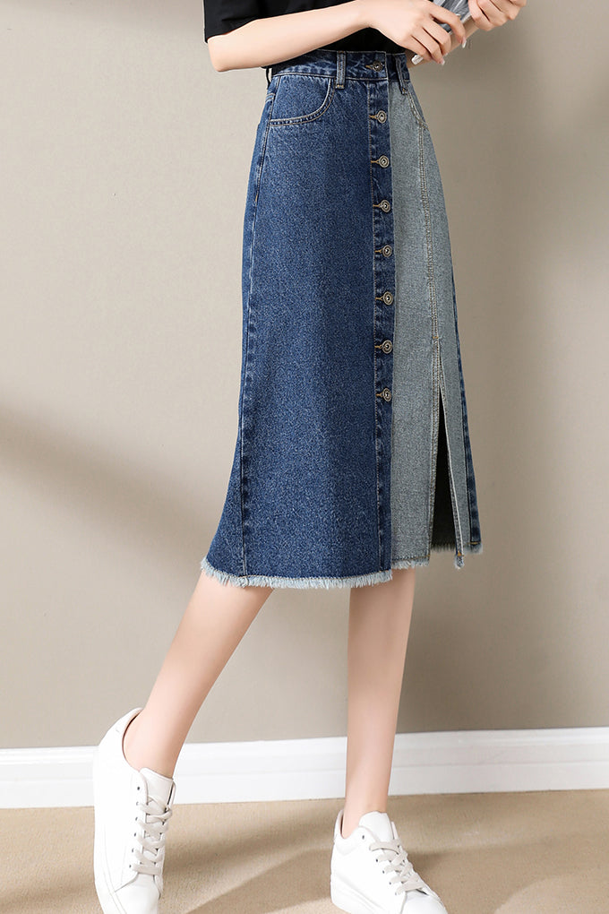 Fashionable Spliced Denim Skirt - liwisi