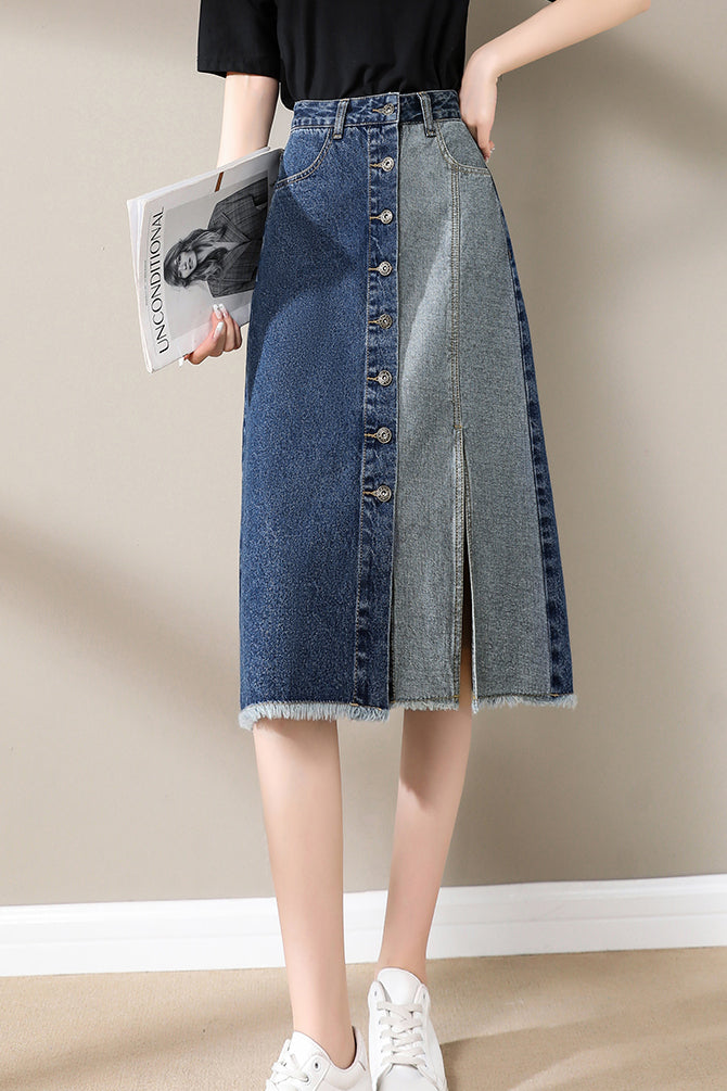 Fashionable Spliced Denim Skirt - liwisi