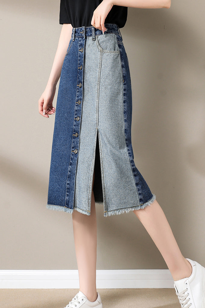 Fashionable Spliced Denim Skirt - liwisi