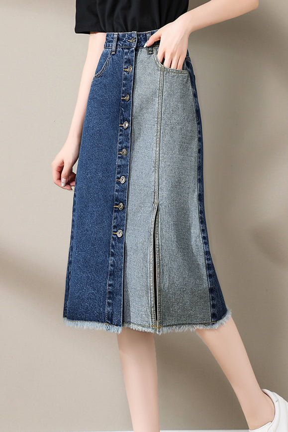 Fashionable Spliced Denim Skirt - liwisi