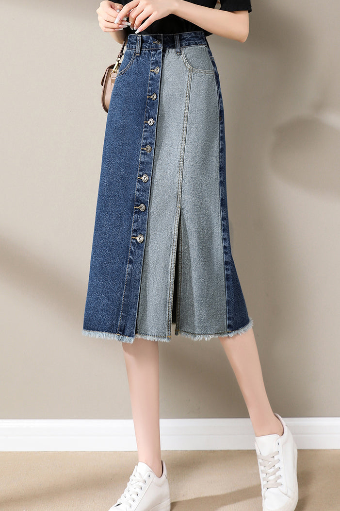 Fashionable Spliced Denim Skirt - liwisi