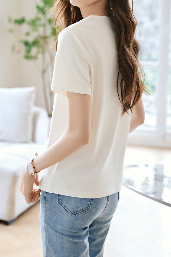 Casual Artistic V-Neck Embroidered T-Shirt - liwisi