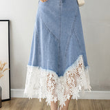 Elegant Lace Splicing Denim Skirt - liwisi