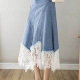 Elegant Lace Splicing Denim Skirt - liwisi
