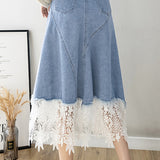 Elegant Lace Splicing Denim Skirt - liwisi