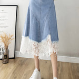 Elegant Lace Splicing Denim Skirt - liwisi