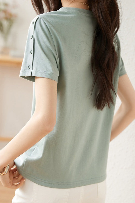 Minimalist Fashion Button Design T-Shirt - liwisi