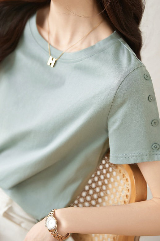 Minimalist Fashion Button Design T-Shirt - liwisi