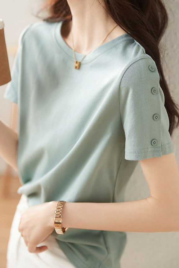 Minimalist Fashion Button Design T-Shirt - liwisi