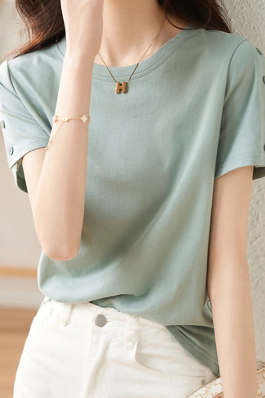 Minimalist Fashion Button Design T-Shirt - liwisi