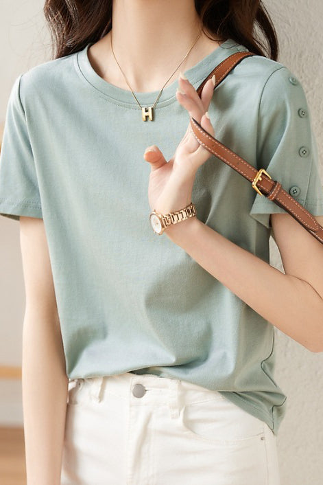Minimalist Fashion Button Design T-Shirt - liwisi