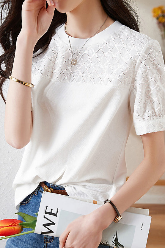 Cotton Embroidered Patchwork Versatile T-shirt - liwisi