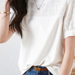 Cotton Embroidered Patchwork Versatile T-shirt - liwisi