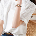 Cotton Embroidered Patchwork Versatile T-shirt - liwisi