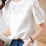 Cotton Embroidered Patchwork Versatile T-shirt - liwisi