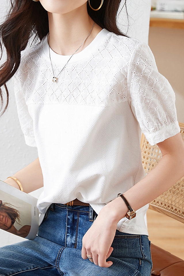 Cotton Embroidered Patchwork Versatile T-shirt - liwisi