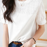 Cotton Embroidered Patchwork Versatile T-shirt - liwisi